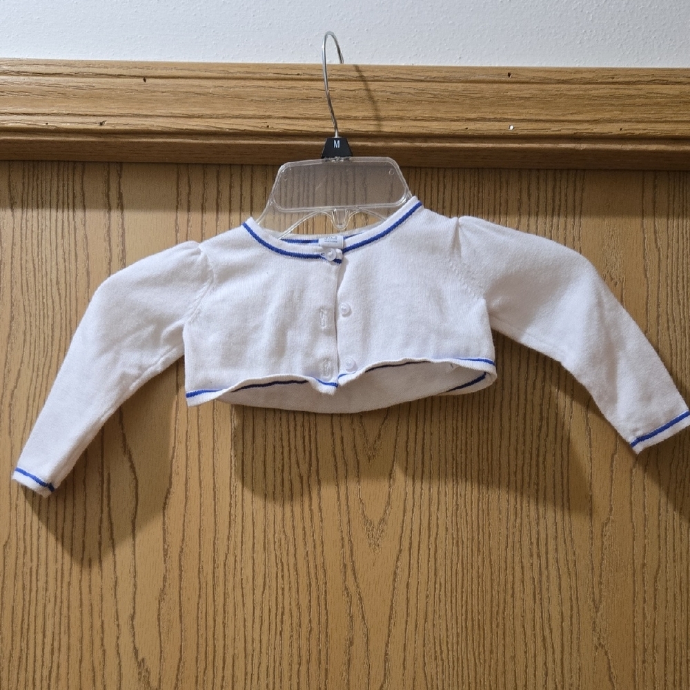 Janie and Jack Cream Cardigan with Blue Trim